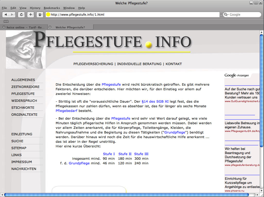 Darstellung in der Beta Version von Safari 3.0