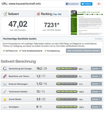 Screenshot Seitwert Hauswirtschaft.info