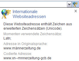 Darstellung einer internationalen Webadresse