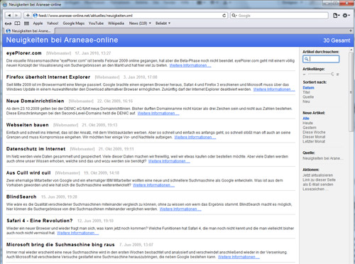 Darstellung eines RSS Feeds in Safari